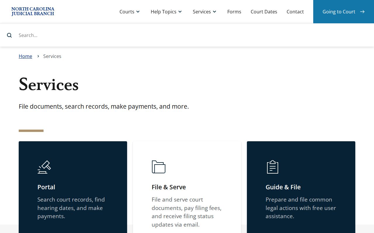 Robeson County case lookup Judicial Branch services hub