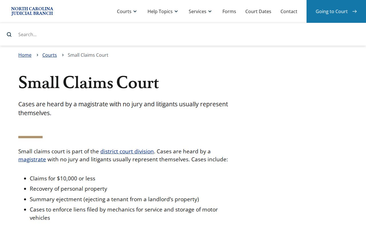 Robeson County civil docket search small claims court heading