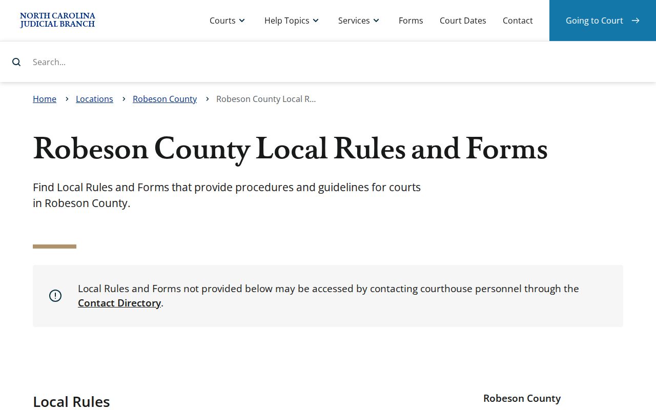 Robeson County civil docket search local rules and forms index