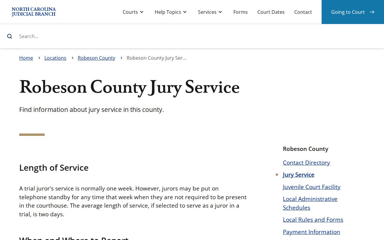 Robeson County court dates jury-service building guidance