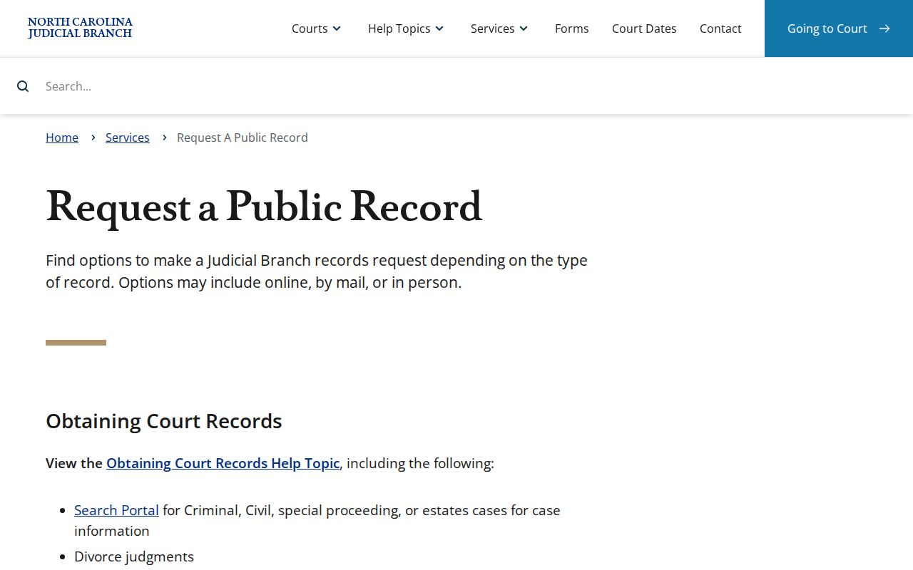 Robeson County court records Judicial Branch request guidance