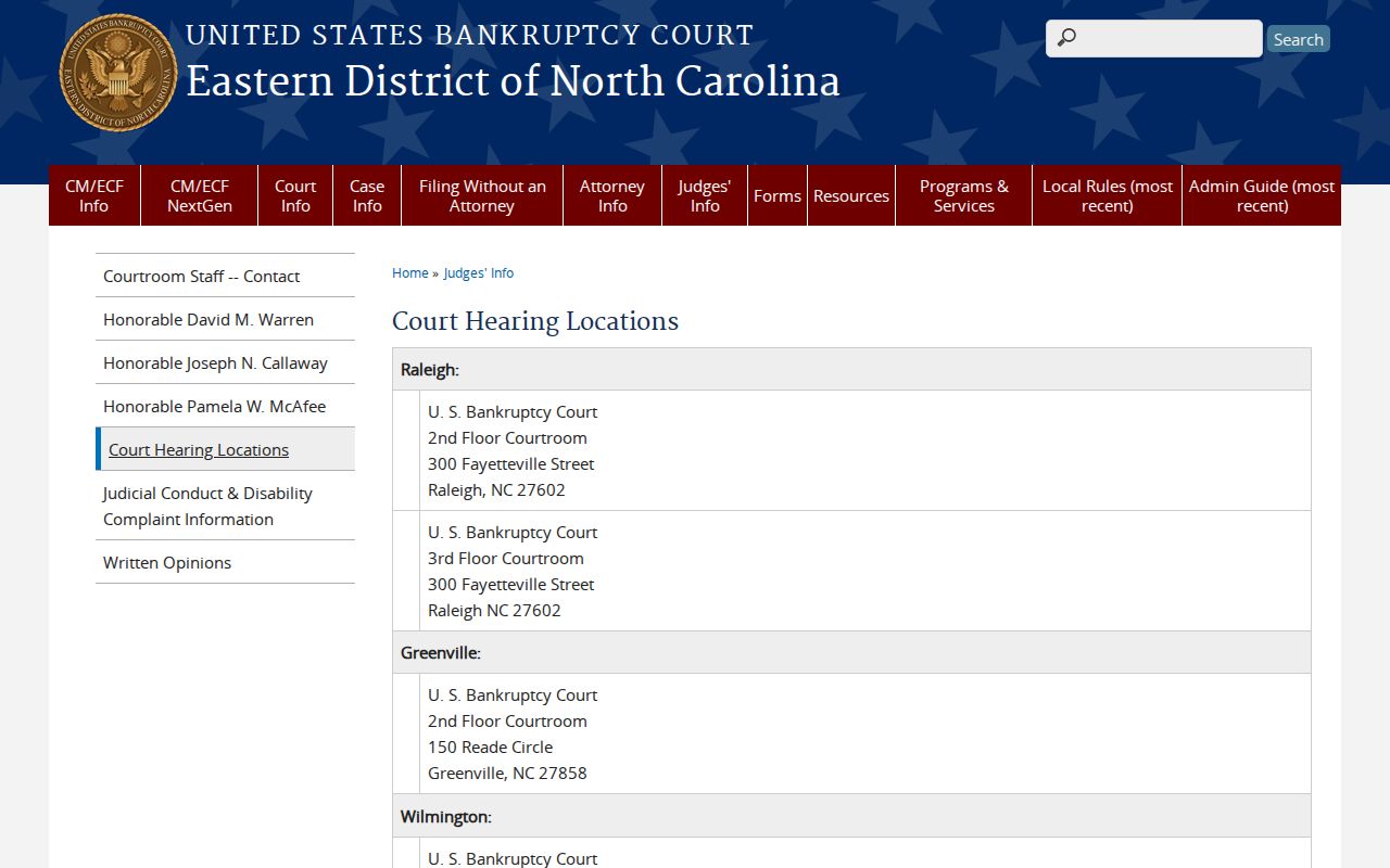 Fairmont court record federal bankruptcy hearing location boundary