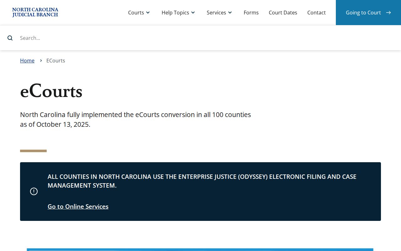 Robeson County court docket eCourts status page