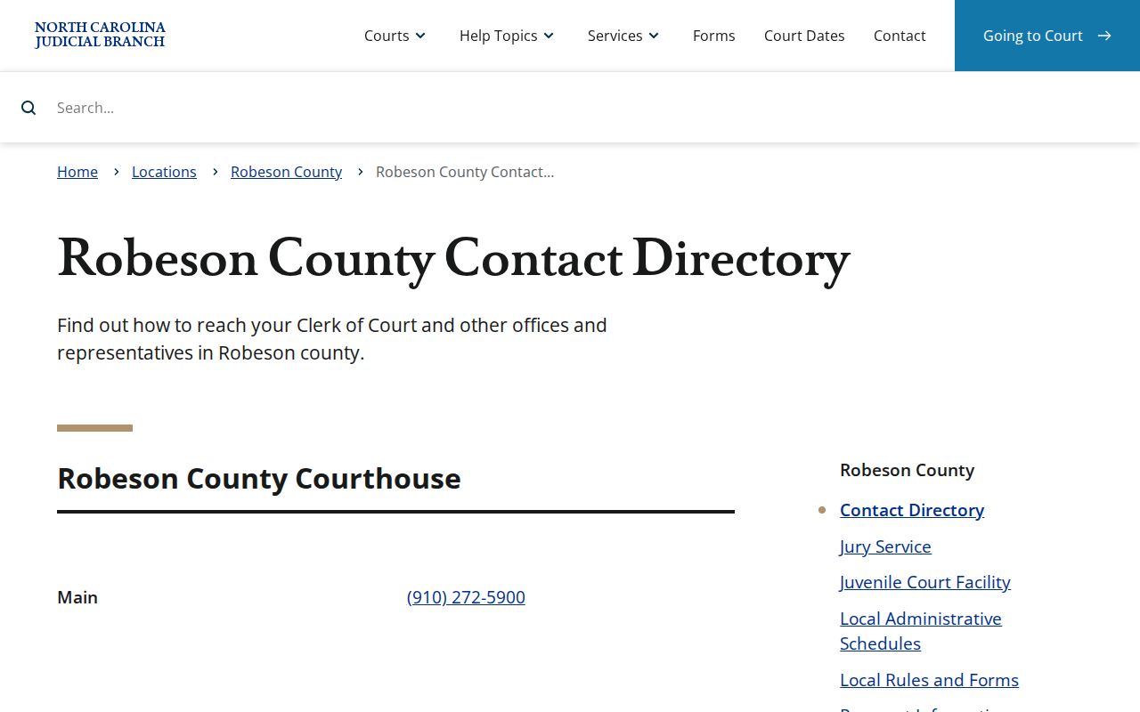 Robeson County court docket clerk contact directory