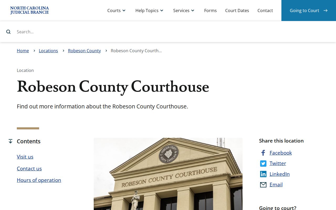 Robeson County court docket courthouse and clerk location