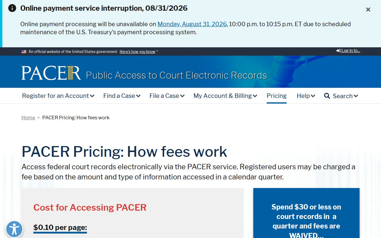 Maxton court records federal PACER pricing boundary