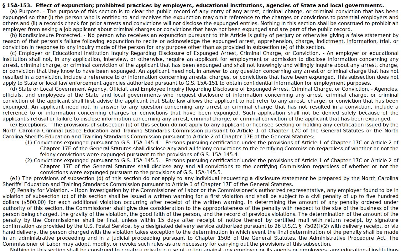 Pembroke court record expunction statute and public access limit
