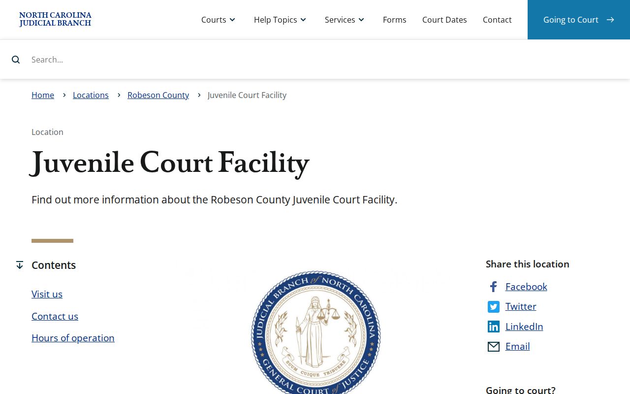 Red Springs court docket search Robeson Juvenile Court Facility context