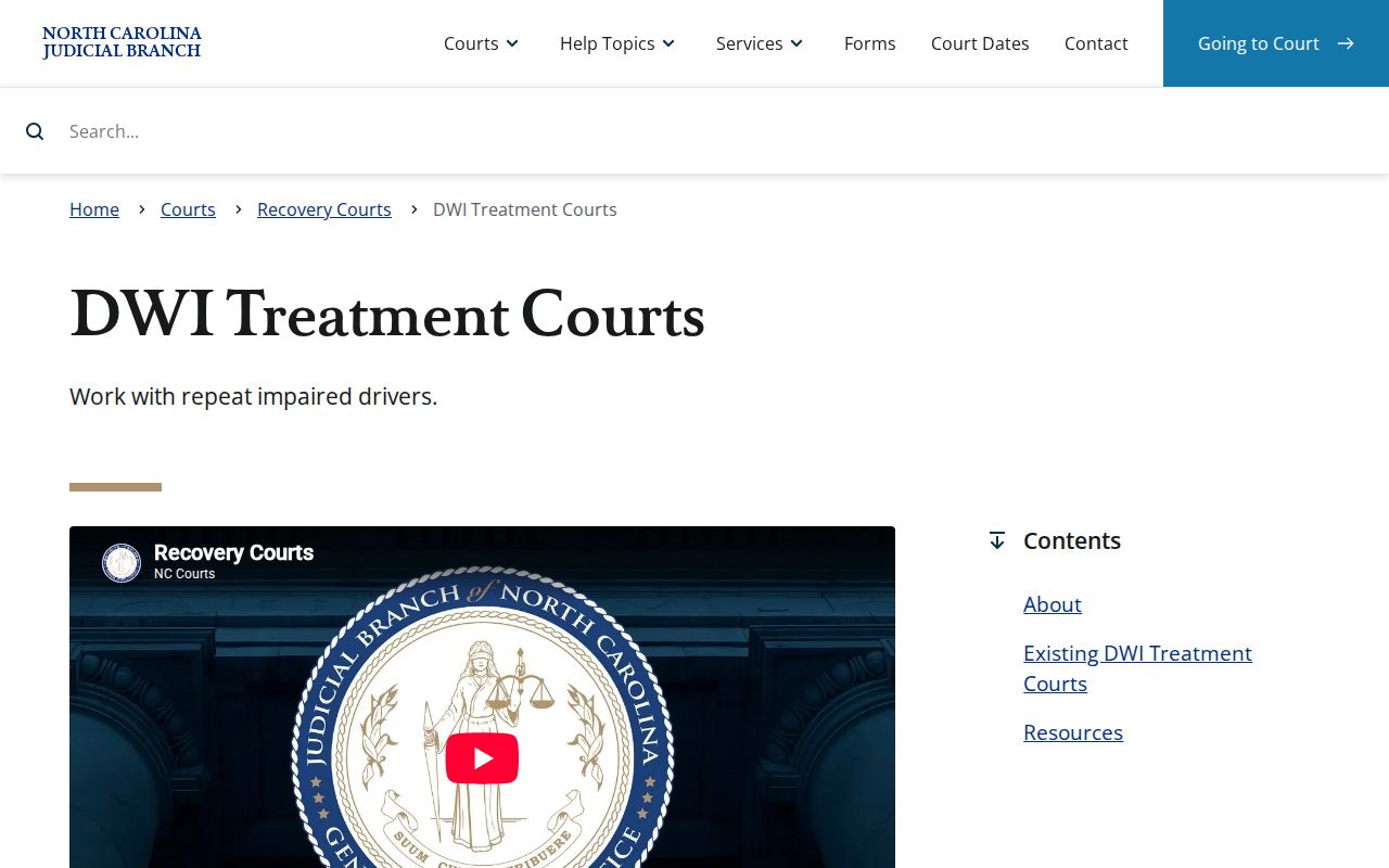 Red Springs court docket search DWI treatment court state program context