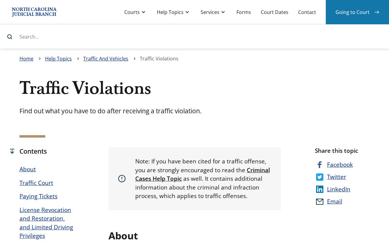 Robeson County traffic ticket court record information from the North Carolina Judicial Branch
